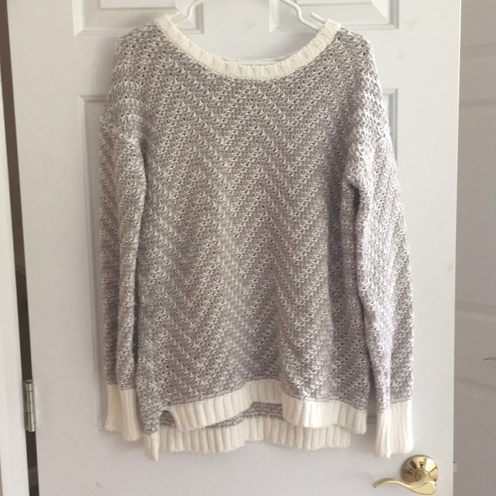 Grey and Cream colored Knitted Sweater